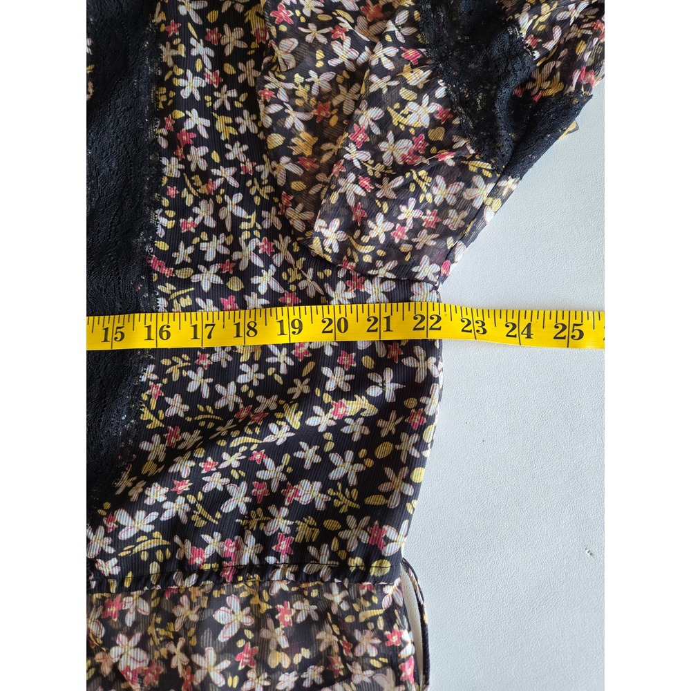 Topshop Floral Lace Trim Mock Neck Sheer Blouse Sz 10 Cottage Romantic Victorian - Picture 7 of 10